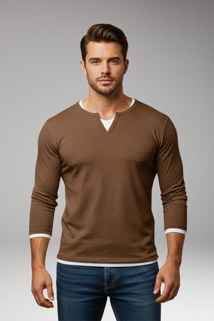 Men's V-Neck Long Sleeve T-Shirt Layered Design