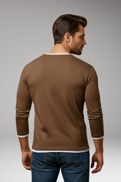 Men's V-Neck Long Sleeve T-Shirt Layered Design