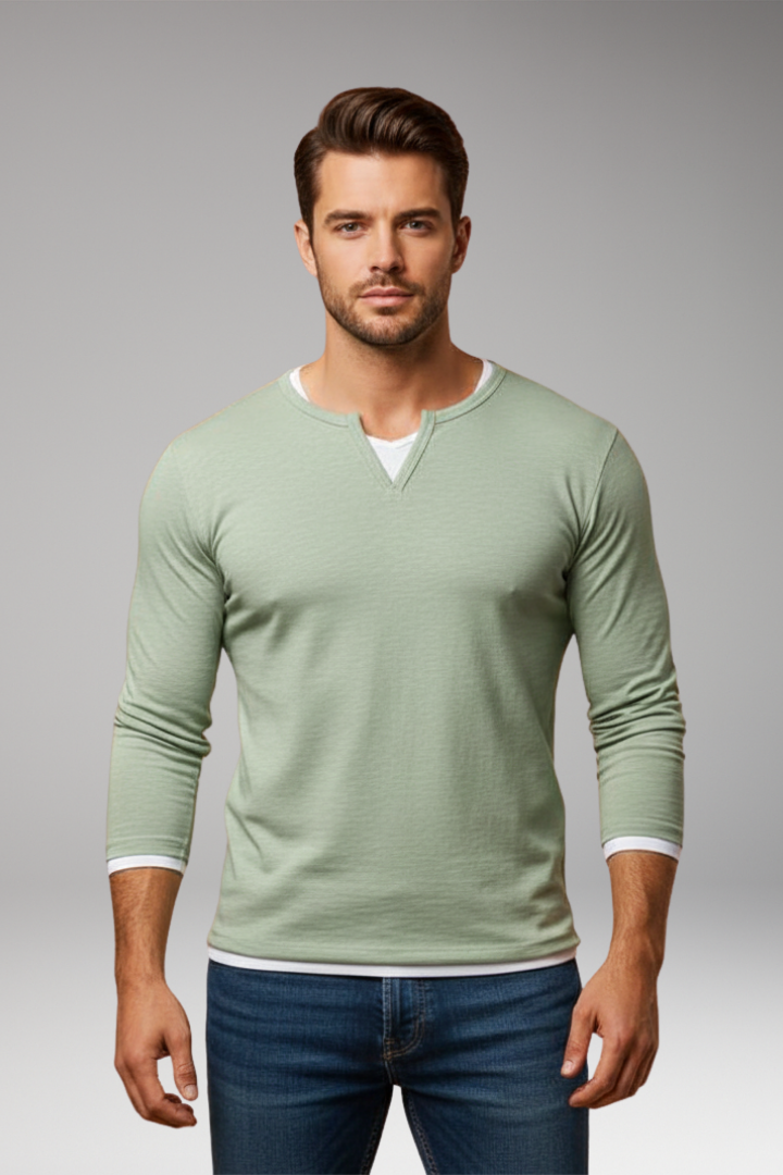 Men's V-Neck Long Sleeve T-Shirt Layered Design
