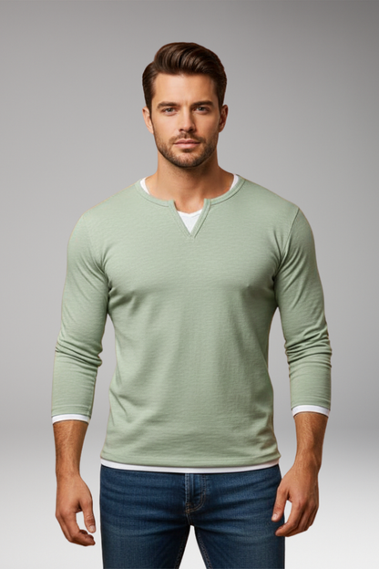 Men's V-Neck Long Sleeve T-Shirt Layered Design