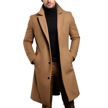 Men's Single-Breasted Coat Mid-Length Notch Lapel Solid Color - VibreMode