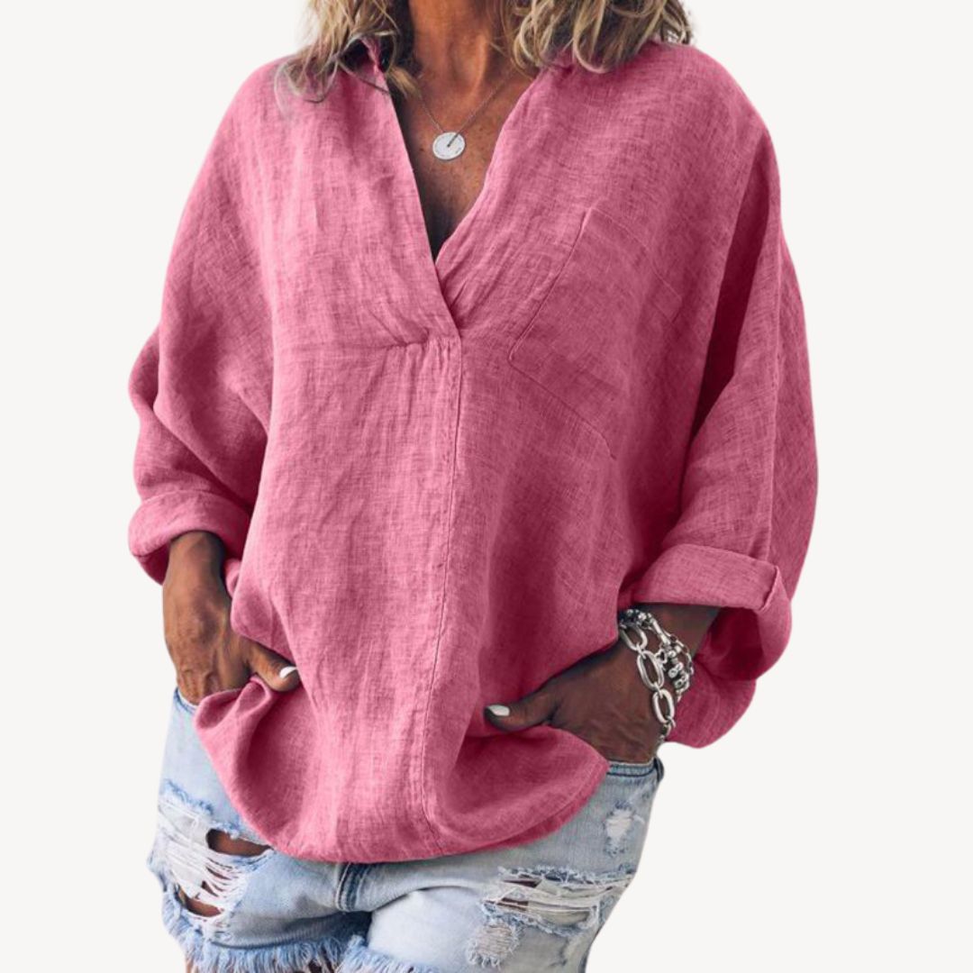 Casual Ladies Loose Fit V Neck Top