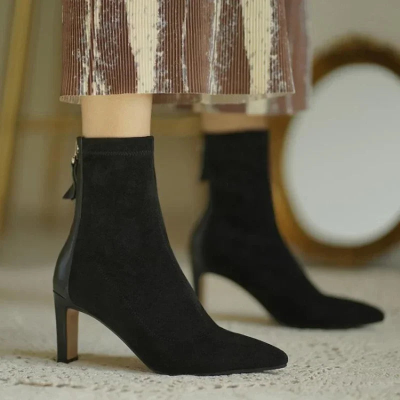 Pointed Toe Suede Style Ankle Boots for Women - Image 1