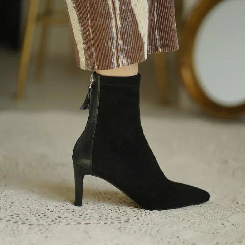 Women's Pointed Toe Ankle Boots Suede Brown - VibreMode