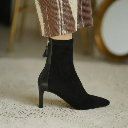 Women's Pointed Toe Ankle Boots Suede Brown - VibreMode
