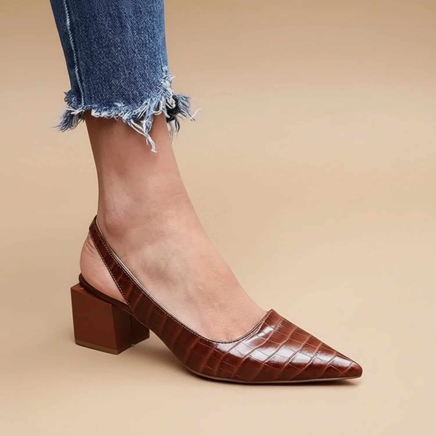 Women's Orthopedic Slingback Heels Pointed Block Heel - VibreMode