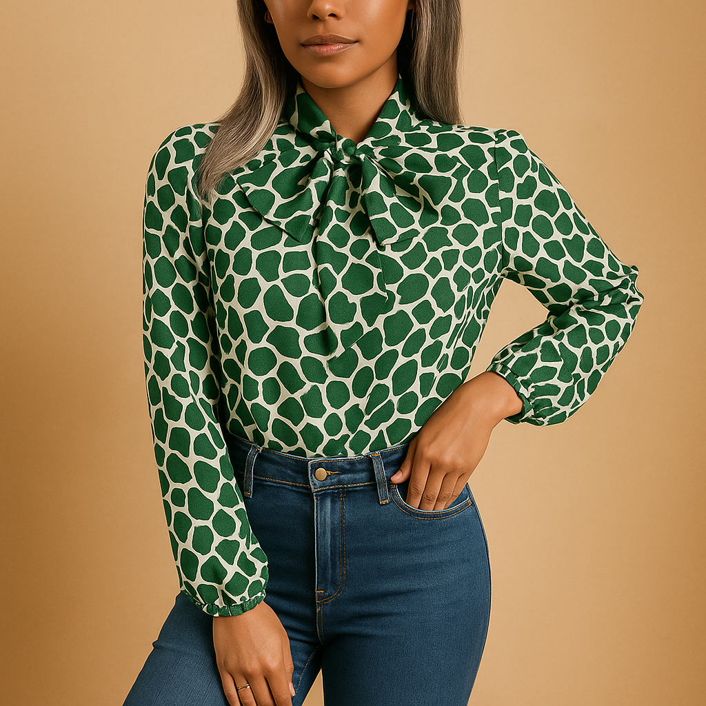 Women's Polka Dot Blouse With Bow Detail - VibreMode