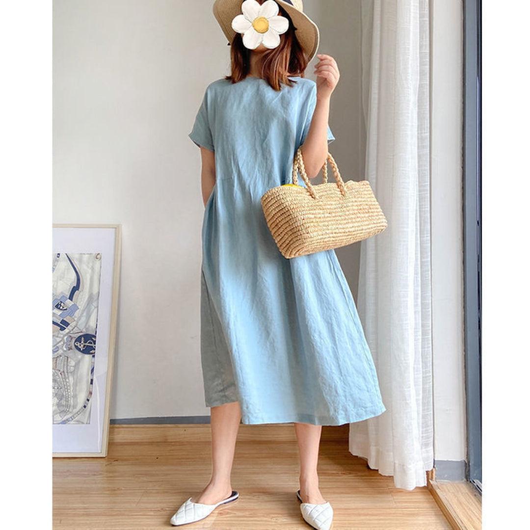 Image of Polly | Women's Short Sleeve A-Line Midi Dress