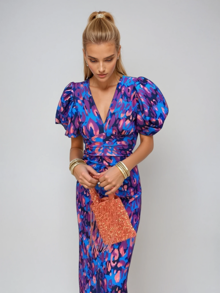 Women's Printed Puff Sleeve Dress - VibreMode