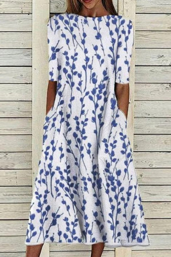 Casual Short Sleeve Crew Dress - VibreMode