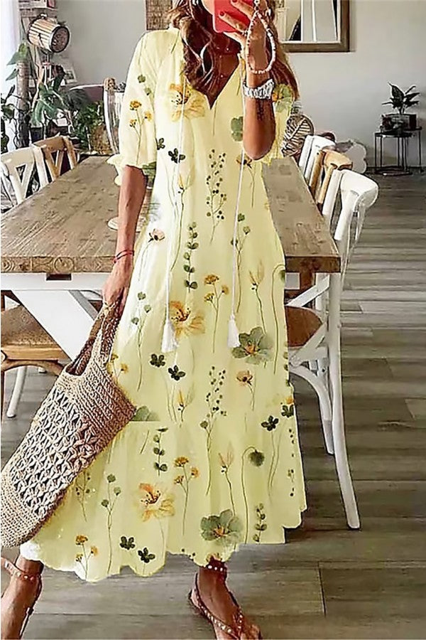 Women's V-Neck Maxi Dress Floral Print Boho Style