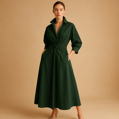 Printed maxi dress for women with long sleeves and V-neck, featuring a flowing silhouette and bold pattern for stylish everyday or formal wear.