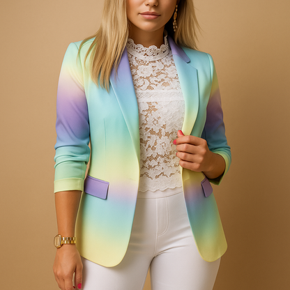 Women’s tailored blazer with shawl collar and bold printed design, perfect for work, dinners, and chic casual outfits.