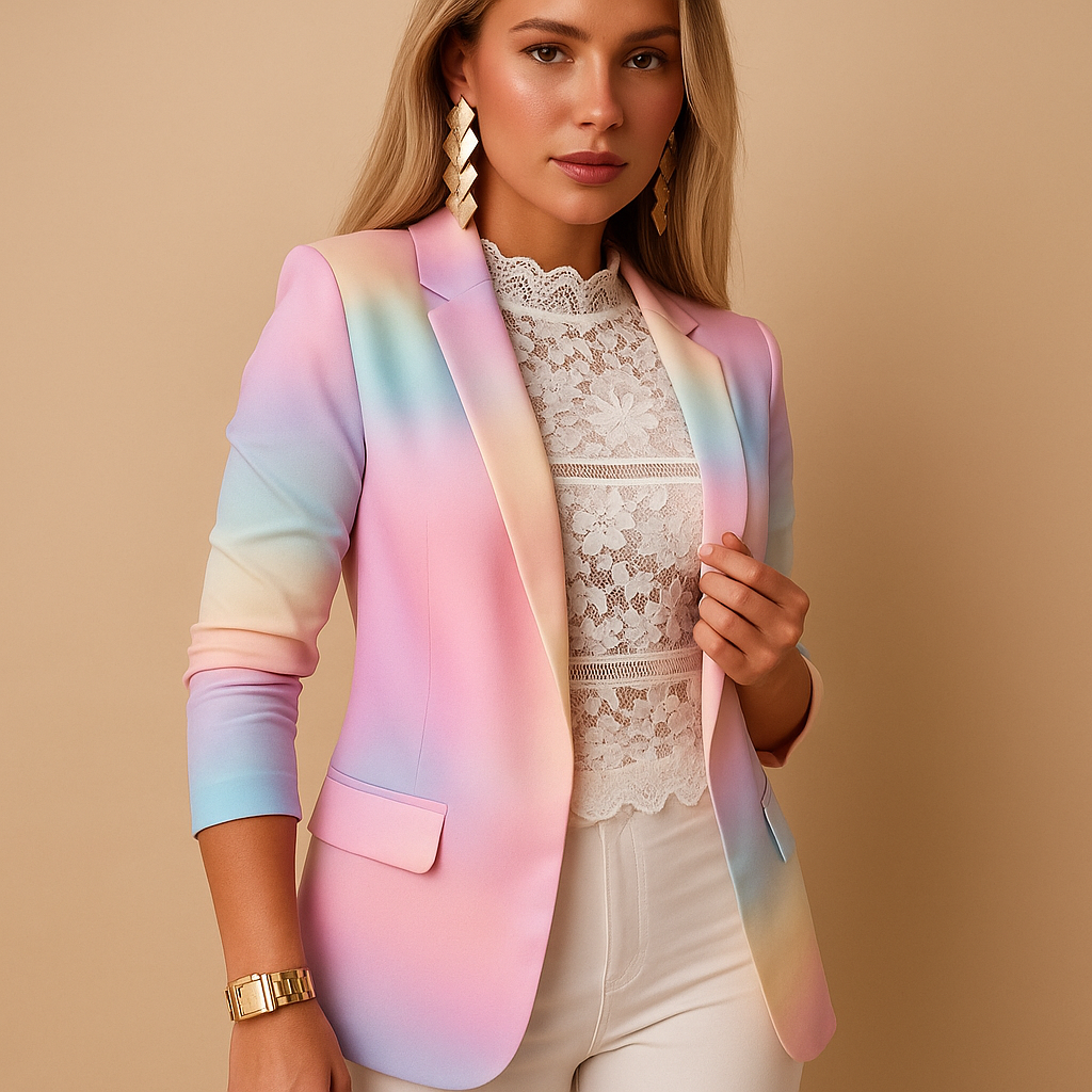 Women’s tailored blazer with shawl collar and bold printed design, perfect for work, dinners, and chic casual outfits.