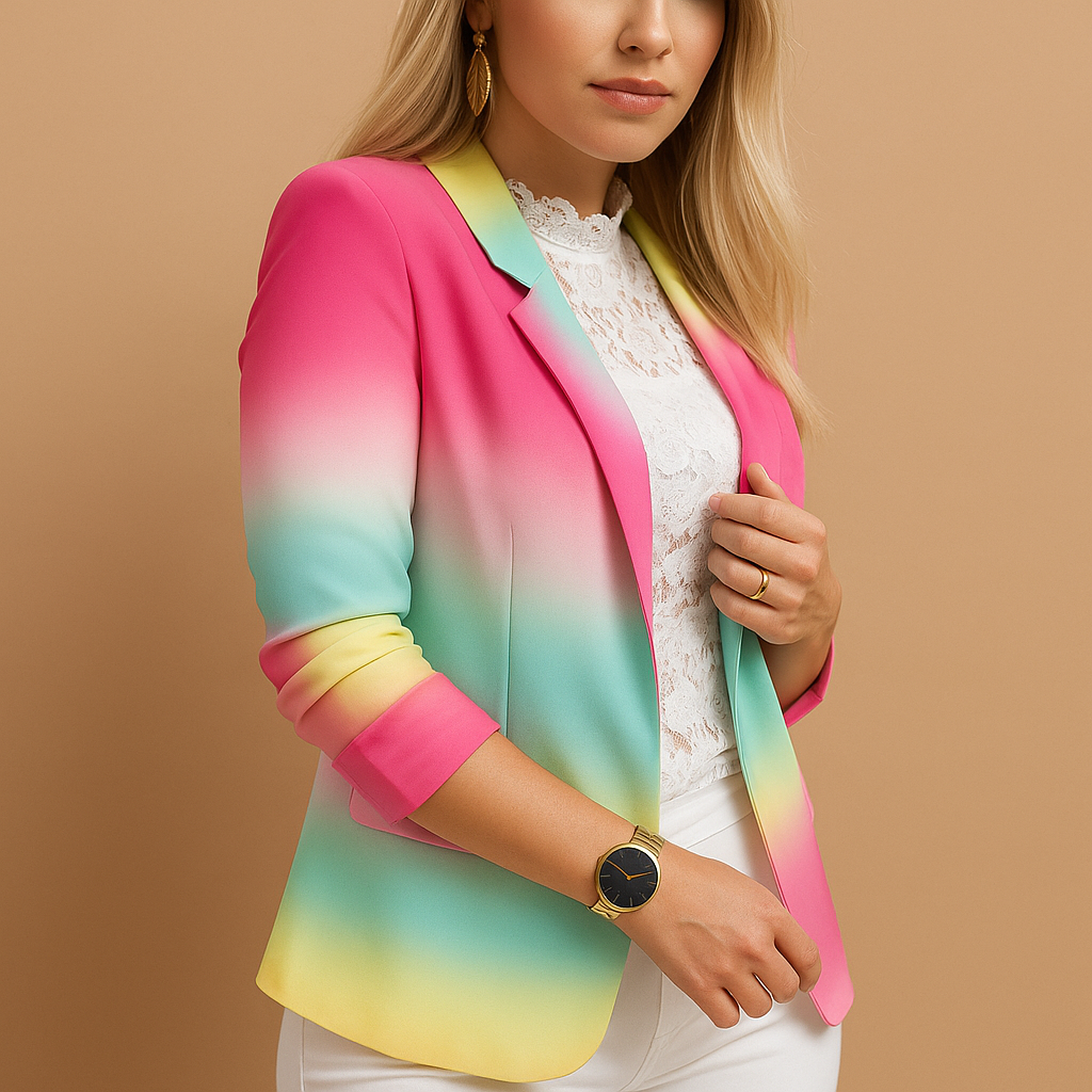 Women’s tailored blazer with shawl collar and bold printed design, perfect for work, dinners, and chic casual outfits.