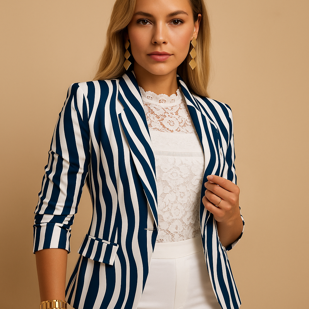 Women’s tailored blazer with shawl collar and bold printed design, perfect for work, dinners, and chic casual outfits.