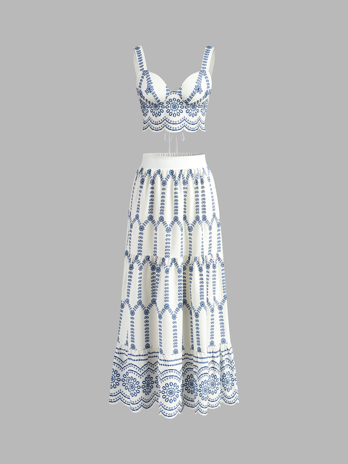 Women's Embroidered Crop And Maxi Skirt Set - VibreMode