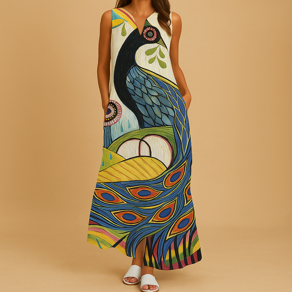 Women’s printed summer dress with colorful pattern and breathable fabric, perfect for summer outings, vacations, parties, and stylish everyday wear.