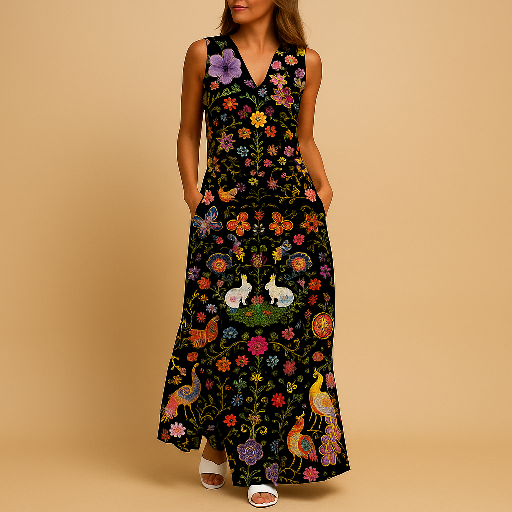 Women’s printed summer dress with colorful pattern and breathable fabric, perfect for summer outings, vacations, parties, and stylish everyday wear.