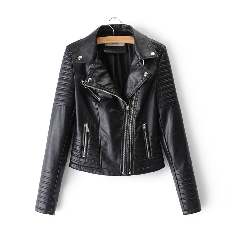 Women's Leather Biker Jacket Durable Black