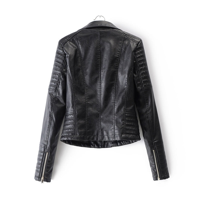 Women's Leather Biker Jacket Durable Black - VibreMode