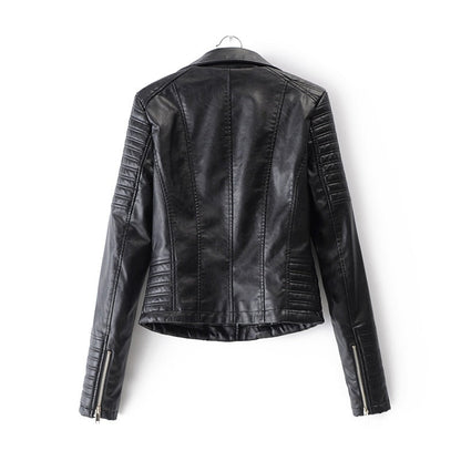 Women's Leather Biker Jacket Durable Black - VibreMode