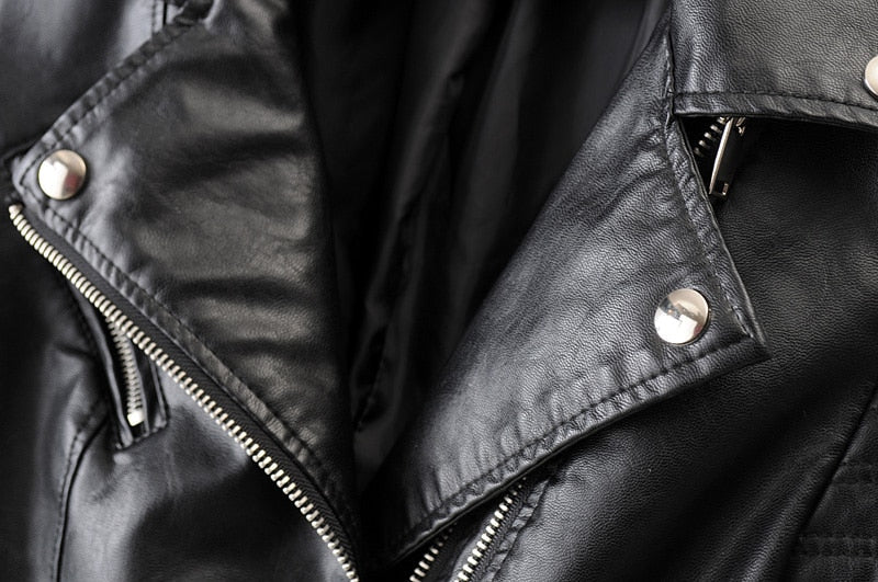 Women's Leather Biker Jacket Durable Black