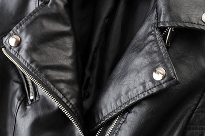 Women's Leather Biker Jacket Durable Black