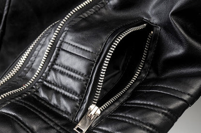 Women's Leather Biker Jacket Durable Black