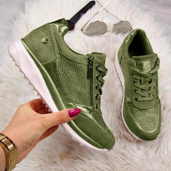 Women's Rhinestone Lace Up Sneakers