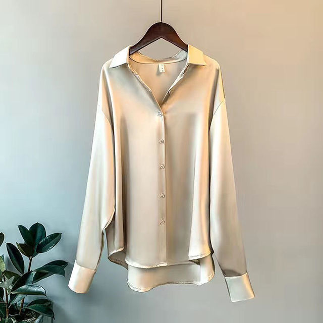 Women's Satin Blouse Long Sleeves Classic Collar - VibreMode