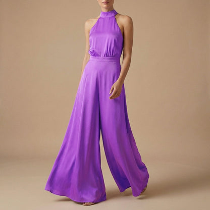Women's Halter Neck Jumpsuit Wide Leg Tie Back Detail