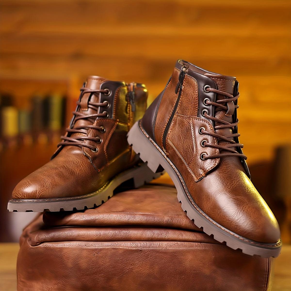 Men's Leather Zip Boots Durable Black