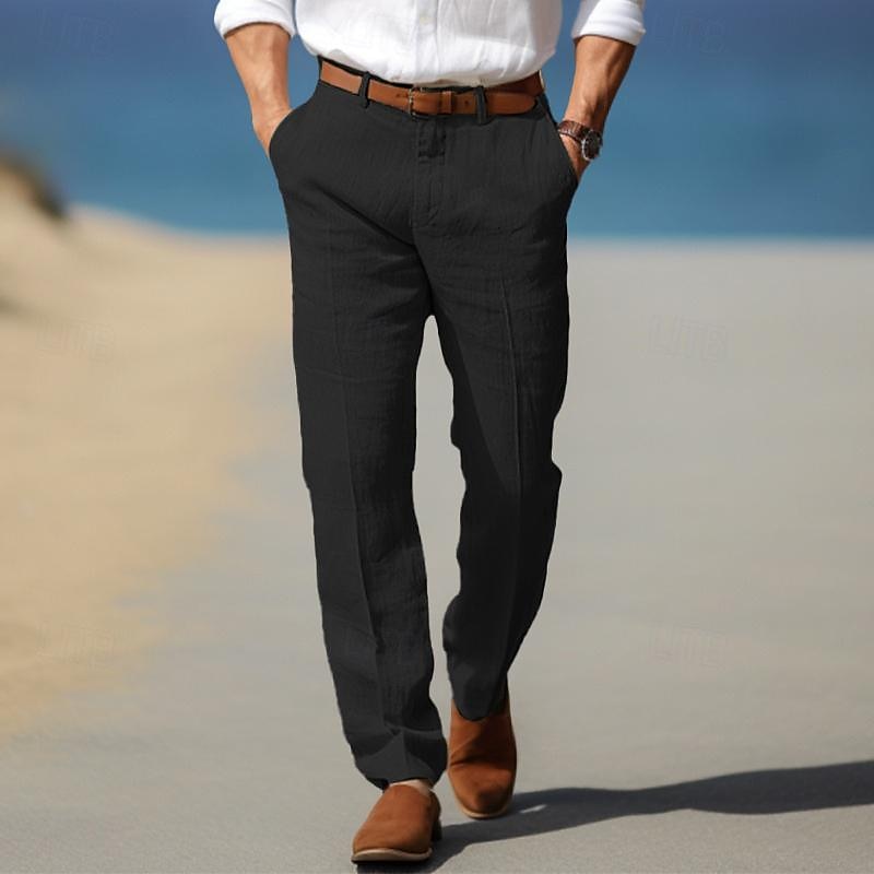 Men's Straight Leg Pants Cotton Belt Loops Side Pockets