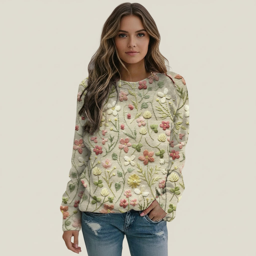 Women's Floral Crew Neck Sweater - VibreMode