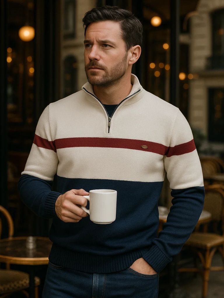 Multicolor Quarter Zip Pullover Sweater