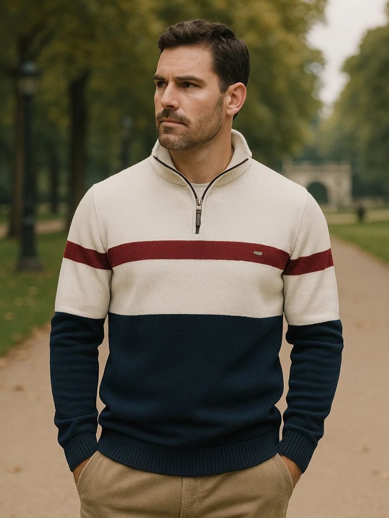 Multicolor Quarter Zip Pullover Sweater - VibreMode