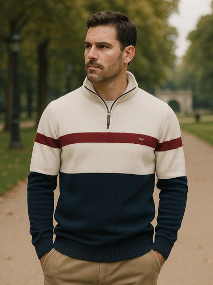 Multicolor Quarter Zip Pullover Sweater - VibreMode