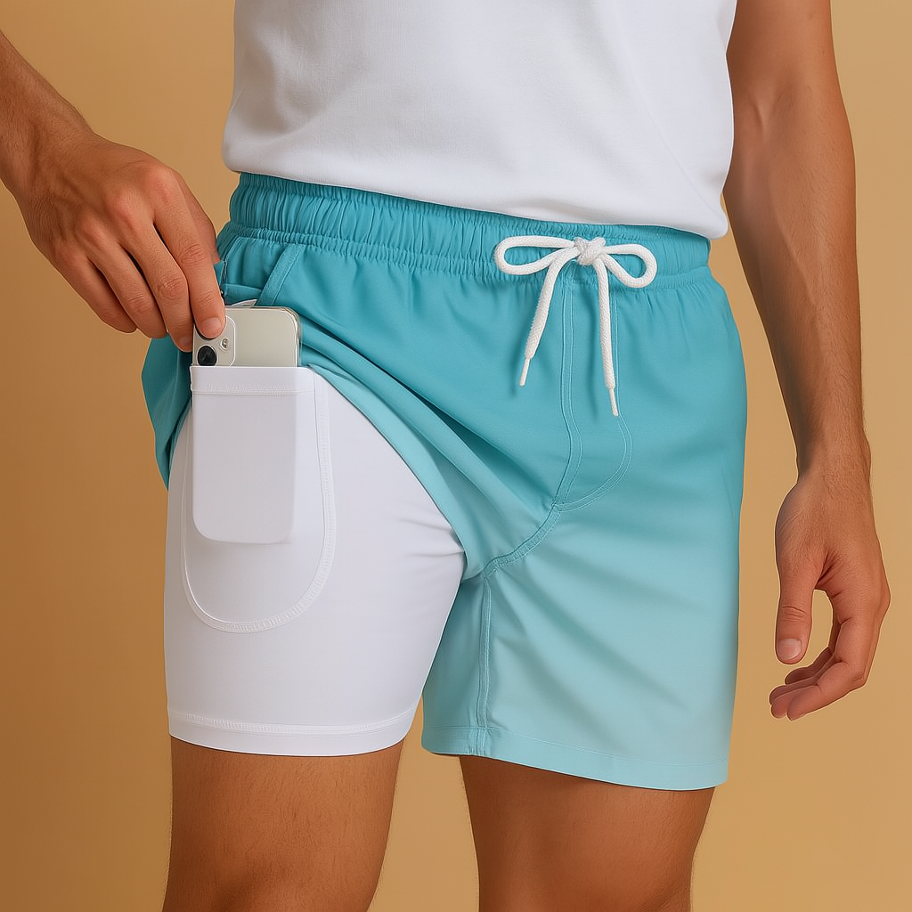 Quick dry swim shorts for men with a lightweight comfortable fit, ideal for beach days, swimming, and summer vacations.