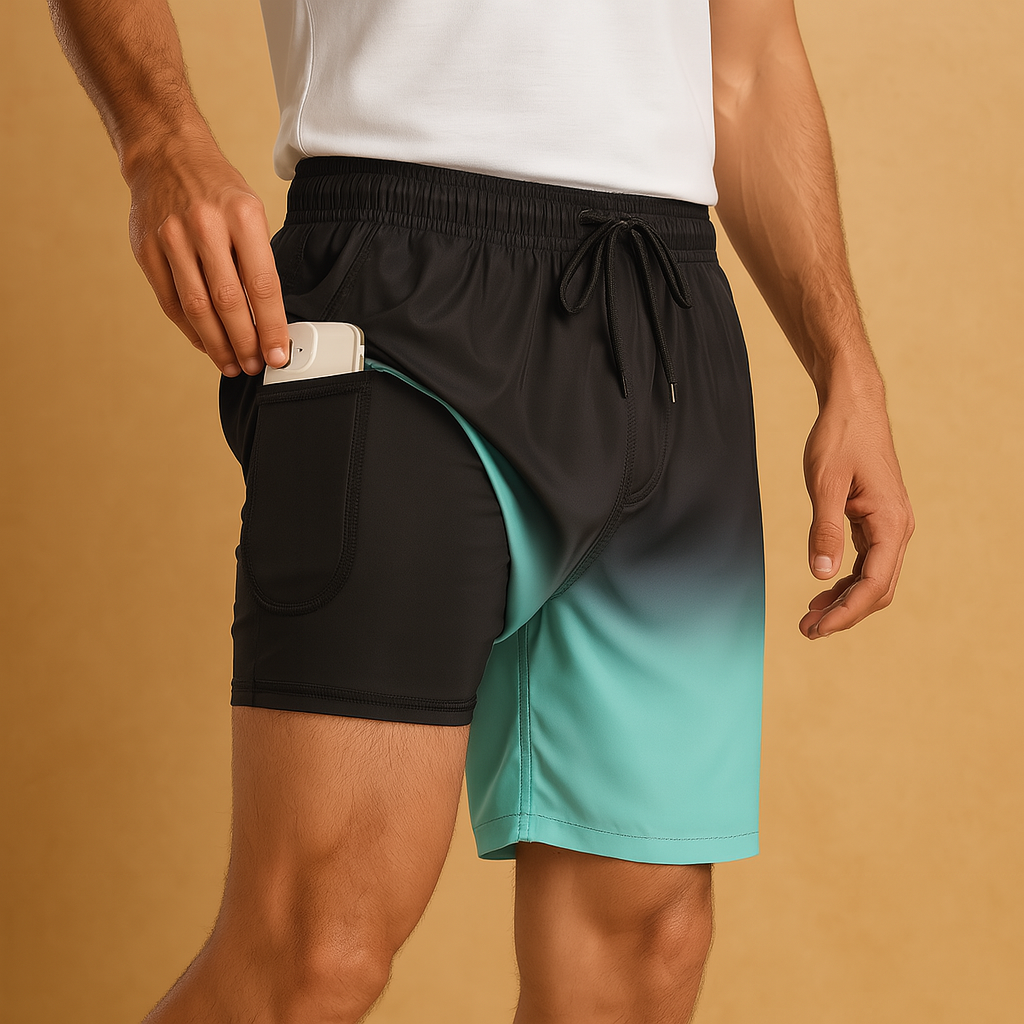 Quick dry swim shorts for men with a lightweight comfortable fit, ideal for beach days, swimming, and summer vacations.