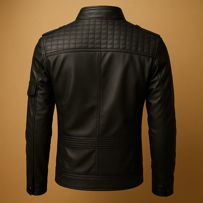 Men’s quilted jacket with a stand-up collar and zip pockets, suitable for casual outfits and formal occasions throughout the season.