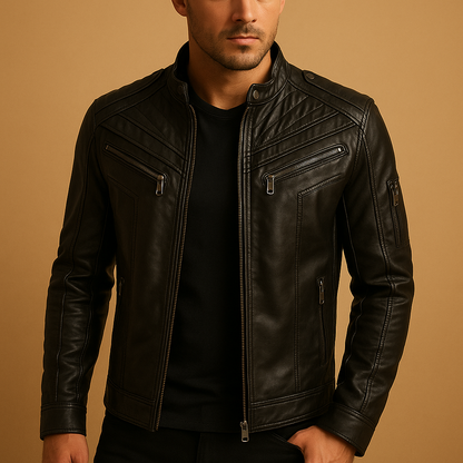 Men’s quilted jacket with stand-up collar and zip pockets, designed for everyday comfort and suitable for both casual and formal occasions.