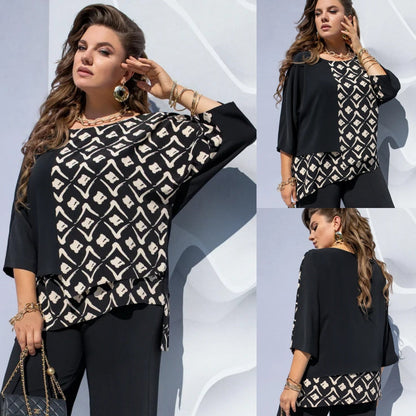 Image of Rachel | Women's Plus Size Abstract Print Colorblock Blouse
