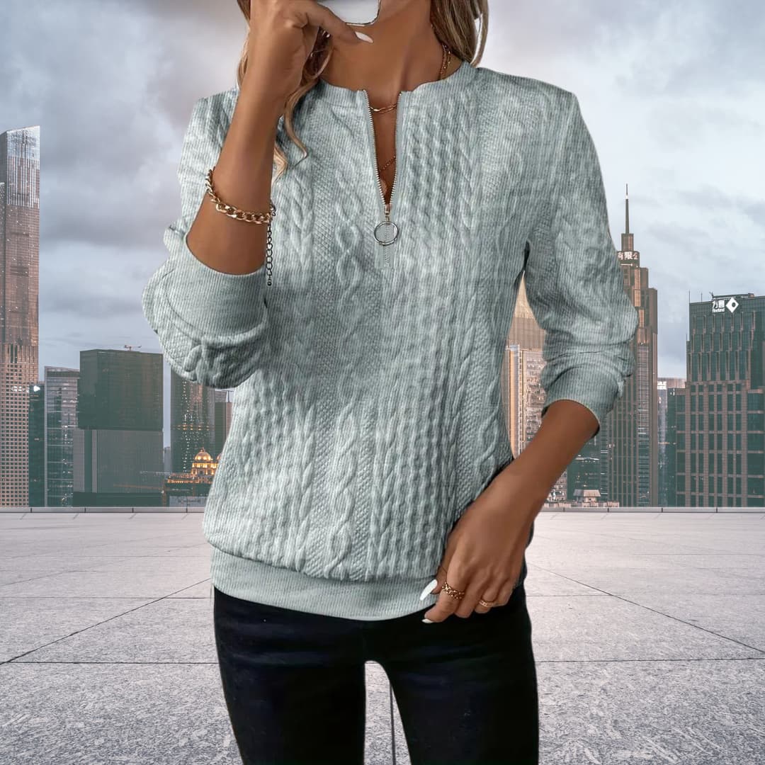 Image of Rachel | Women's Zip-Up Cable Knit Sweater