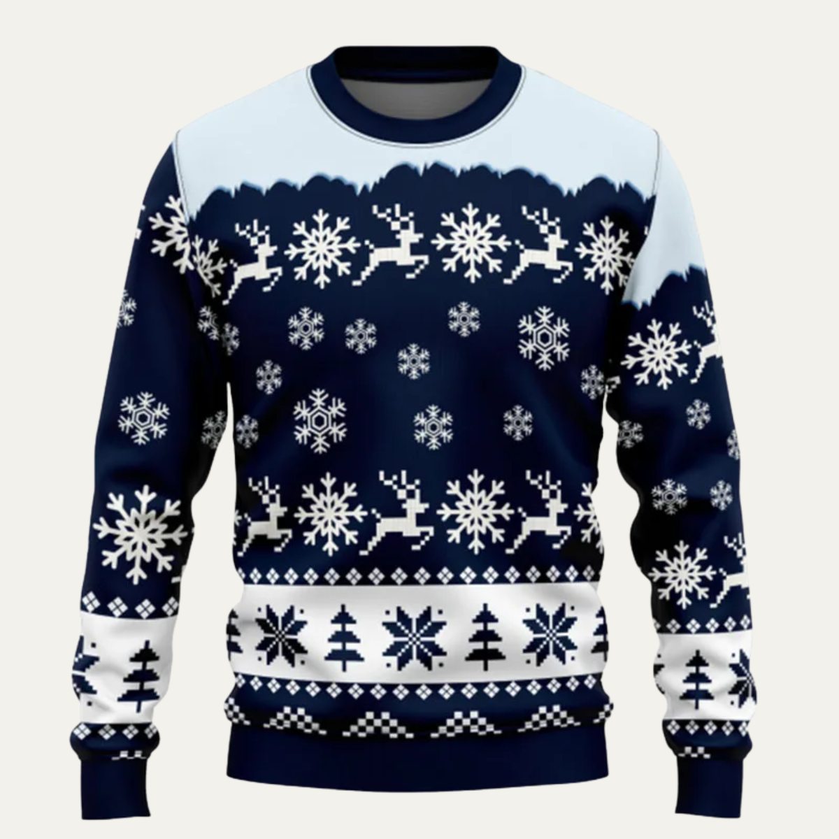 Men's Christmas Sweater Funny Reindeer Snowflake Knit Pullover - VibreMode