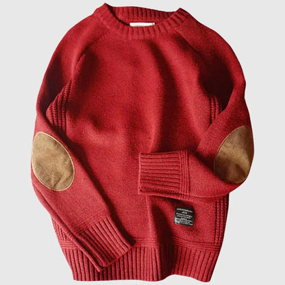 Men's Crew Neck Sweater Elbow Patch