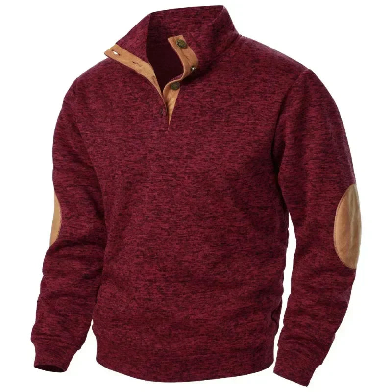 Men's Knit Sweater Stand Collar Elbow Patches Casual - VibreMode