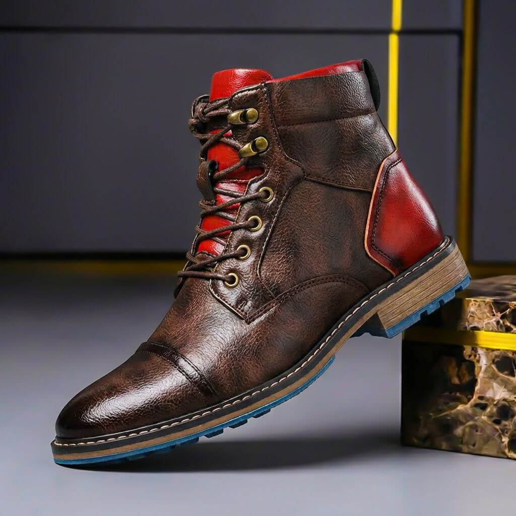 Brown Black Leather Ankle Boots - VibreMode