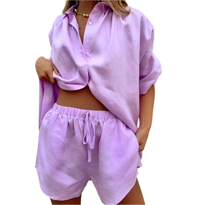 Image of Reese | Women's Button-Down Relaxed Fit Short Set