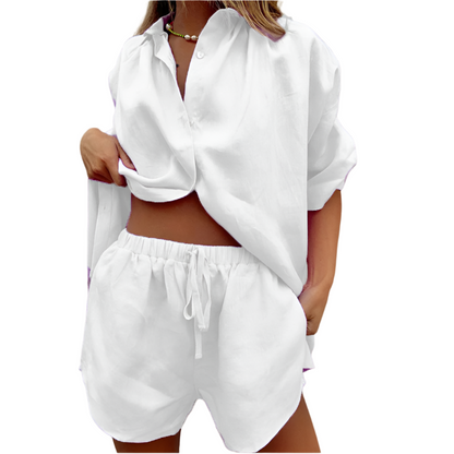 Image of Reese | Women's Button-Down Relaxed Fit Short Set